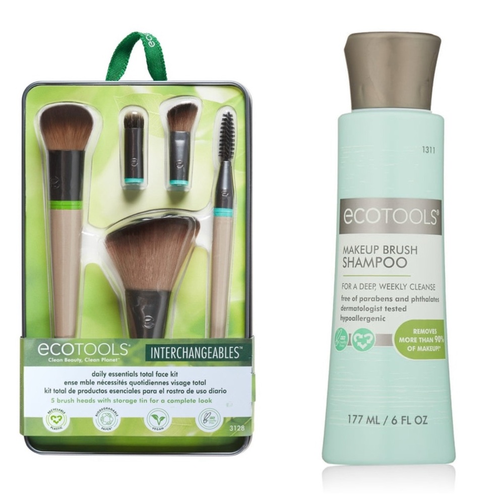 Ecotools Interchangeables Daily Essentials Face Makeup Brush & Shampoo Set